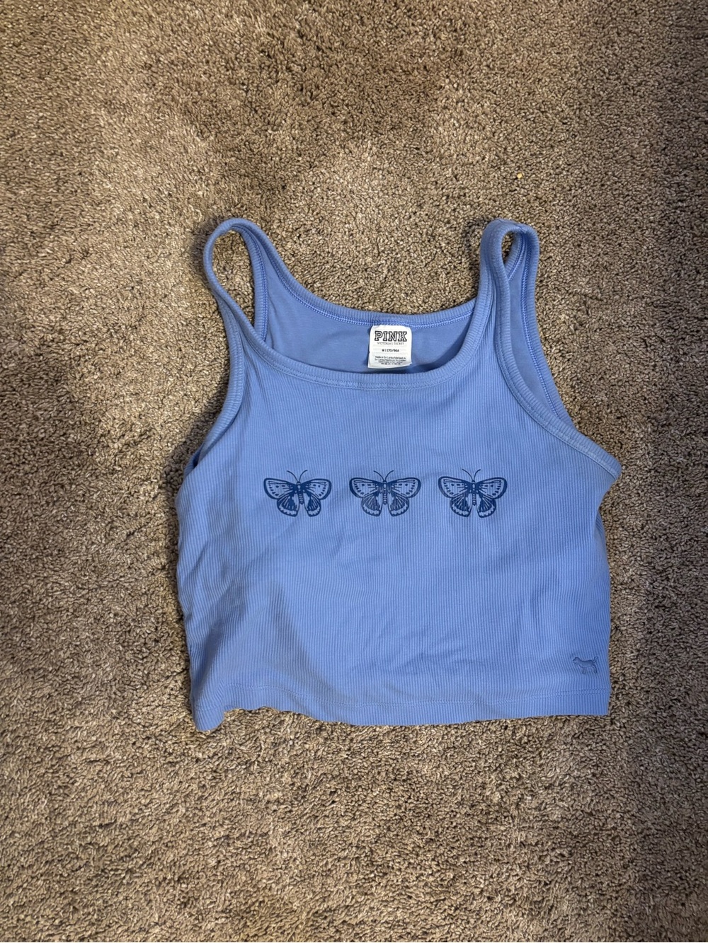PINK Victoria's Secret Periwinkle Ribbed Butterfly Crop Tank